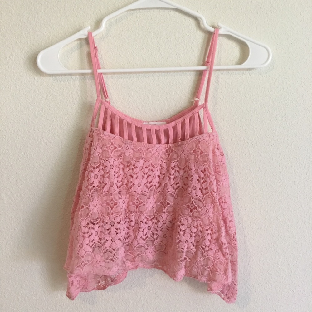 Cropped lace pink tank